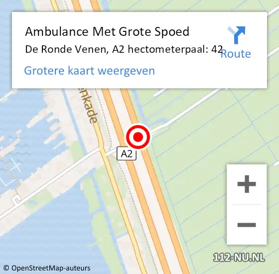 Locatie op kaart van de 112 melding: Ambulance Met Grote Spoed Naar De Ronde Venen, A2 hectometerpaal: 42 op 17 juni 2022 23:00