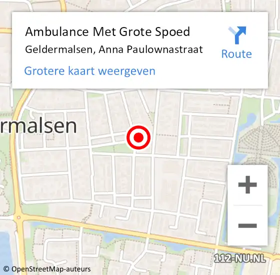 Locatie op kaart van de 112 melding: Ambulance Met Grote Spoed Naar Geldermalsen, Anna Paulownastraat op 17 juni 2022 23:36