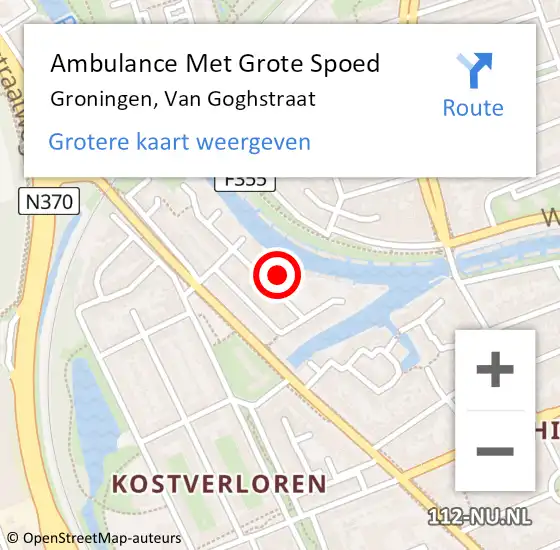 Locatie op kaart van de 112 melding: Ambulance Met Grote Spoed Naar Groningen, Van Goghstraat op 17 juni 2022 23:37