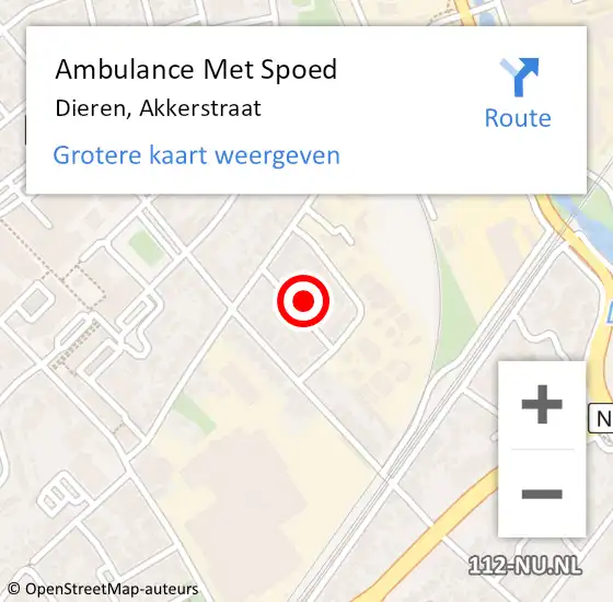 Locatie op kaart van de 112 melding: Ambulance Met Spoed Naar Dieren, Akkerstraat op 17 juni 2022 23:40