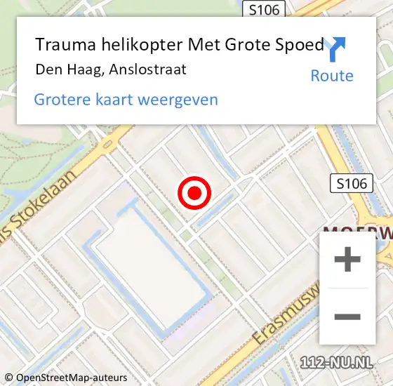 Locatie op kaart van de 112 melding: Trauma helikopter Met Grote Spoed Naar Den Haag, Anslostraat op 17 juni 2022 23:45