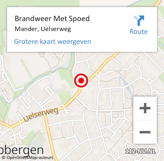 Locatie op kaart van de 112 melding: Brandweer Met Spoed Naar Mander, Uelserweg op 17 juni 2022 23:53