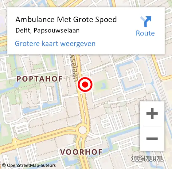Locatie op kaart van de 112 melding: Ambulance Met Grote Spoed Naar Delft, Papsouwselaan op 18 juni 2022 00:11