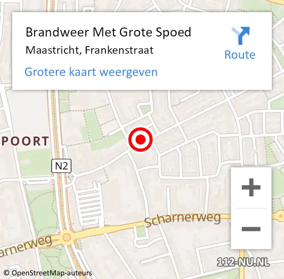 Locatie op kaart van de 112 melding: Brandweer Met Grote Spoed Naar Maastricht, Frankenstraat op 18 juni 2022 00:42