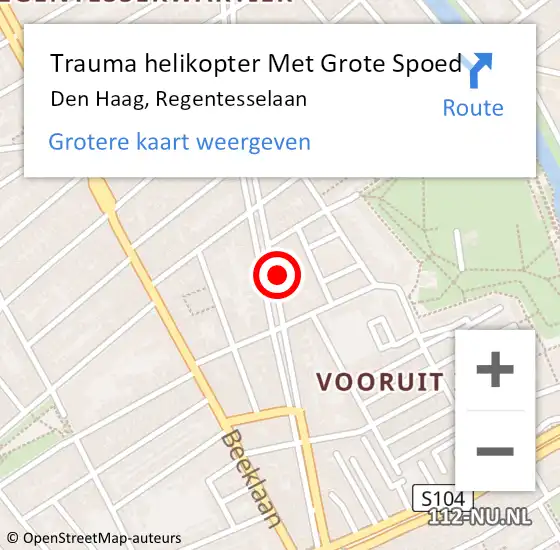 Locatie op kaart van de 112 melding: Trauma helikopter Met Grote Spoed Naar Den Haag, Regentesselaan op 18 juni 2022 00:42