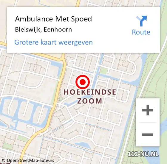 Locatie op kaart van de 112 melding: Ambulance Met Spoed Naar Bleiswijk, Eenhoorn op 18 juni 2022 01:00