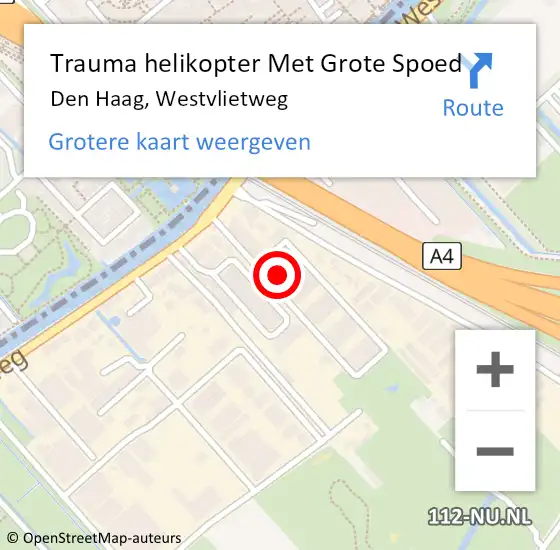 Locatie op kaart van de 112 melding: Trauma helikopter Met Grote Spoed Naar Den Haag, Westvlietweg op 18 juni 2022 01:29