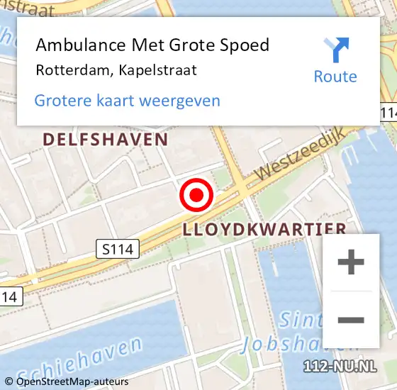 Locatie op kaart van de 112 melding: Ambulance Met Grote Spoed Naar Rotterdam, Kapelstraat op 18 juni 2022 01:42