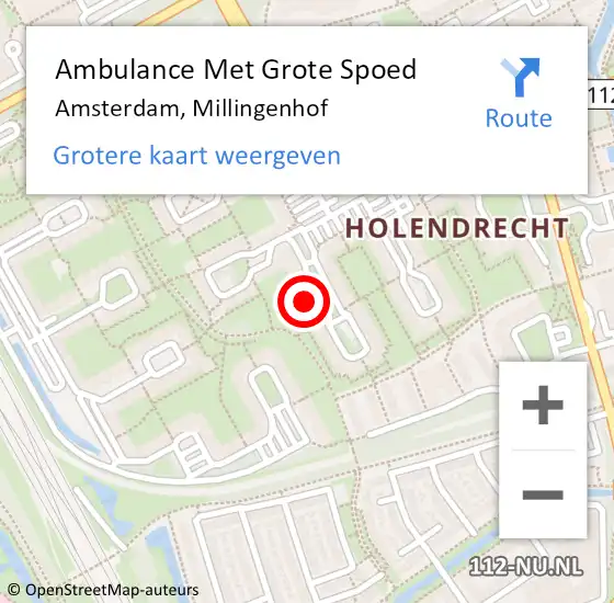 Locatie op kaart van de 112 melding: Ambulance Met Grote Spoed Naar Amsterdam-Zuidoost, Millingenhof op 18 juni 2022 01:44