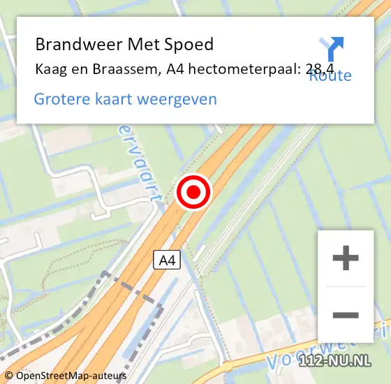 Locatie op kaart van de 112 melding: Brandweer Met Spoed Naar Kaag en Braassem, A4 hectometerpaal: 28,4 op 18 juni 2022 01:49