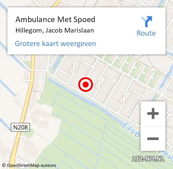 Locatie op kaart van de 112 melding: Ambulance Met Spoed Naar Hillegom, Jacob Marislaan op 18 juni 2022 03:45