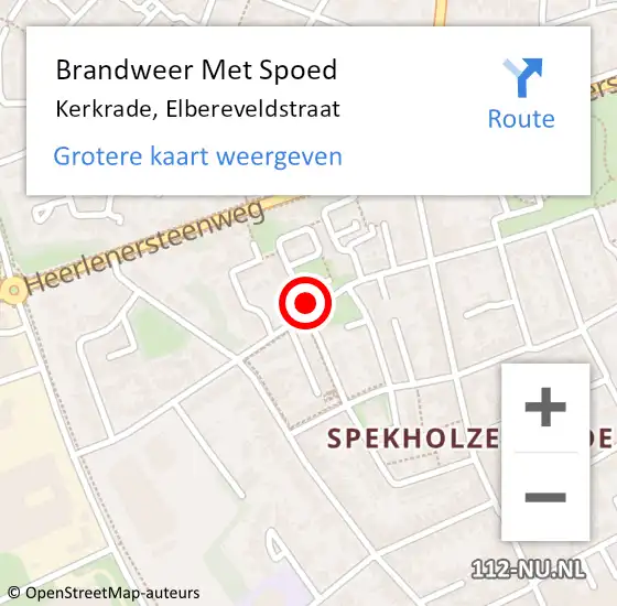 Locatie op kaart van de 112 melding: Brandweer Met Spoed Naar Kerkrade, Elbereveldstraat op 18 juni 2022 04:11