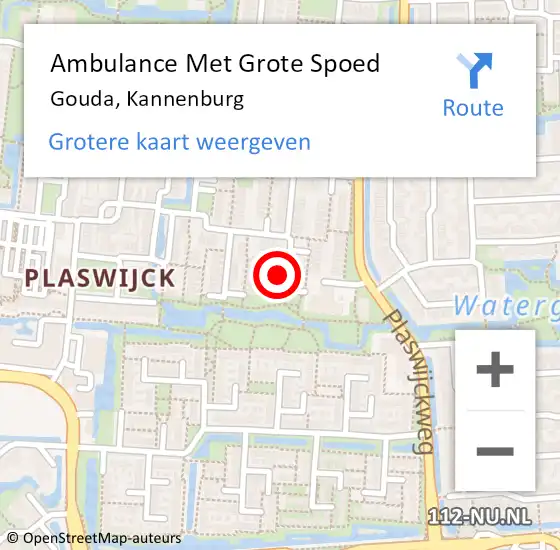 Locatie op kaart van de 112 melding: Ambulance Met Grote Spoed Naar Gouda, Kannenburg op 18 juni 2022 07:15