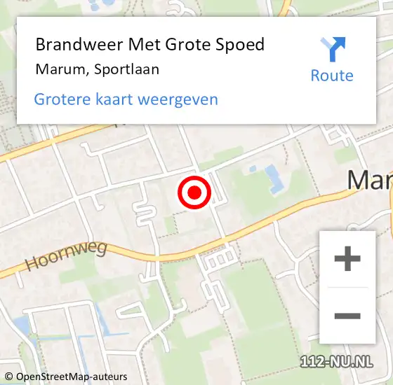 Locatie op kaart van de 112 melding: Brandweer Met Grote Spoed Naar Marum, Sportlaan op 18 juni 2022 07:23