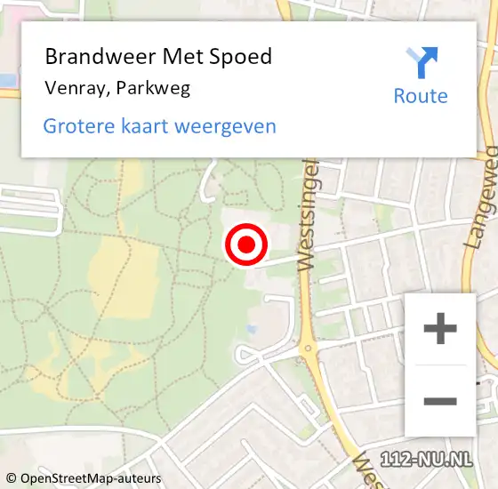 Locatie op kaart van de 112 melding: Brandweer Met Spoed Naar Venray, Parkweg op 18 juni 2022 07:41