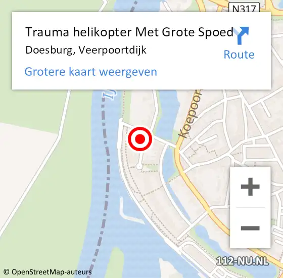 Locatie op kaart van de 112 melding: Trauma helikopter Met Grote Spoed Naar Doesburg, Veerpoortdijk op 18 juni 2022 07:54