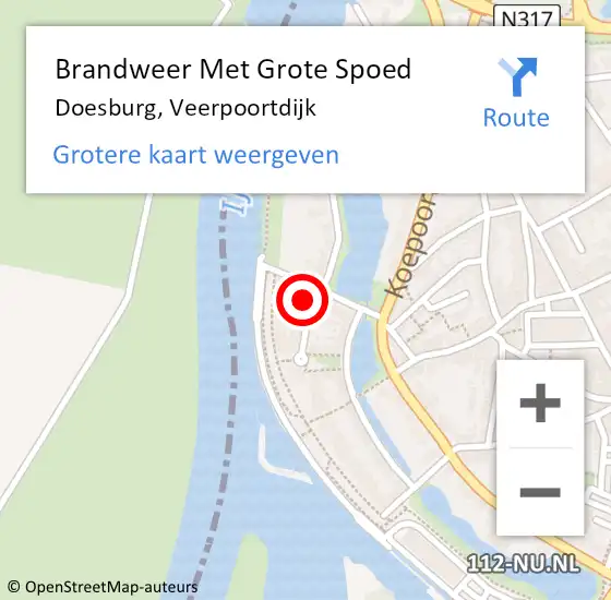 Locatie op kaart van de 112 melding: Brandweer Met Grote Spoed Naar Doesburg, Veerpoortdijk op 18 juni 2022 07:55