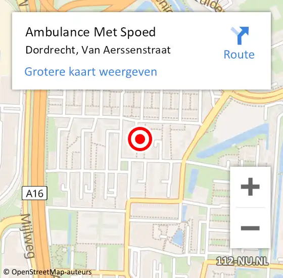 Locatie op kaart van de 112 melding: Ambulance Met Spoed Naar Dordrecht, Van Aerssenstraat op 18 juni 2022 08:04