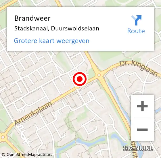 Locatie op kaart van de 112 melding: Brandweer Stadskanaal, Duurswoldselaan op 18 juni 2022 08:40