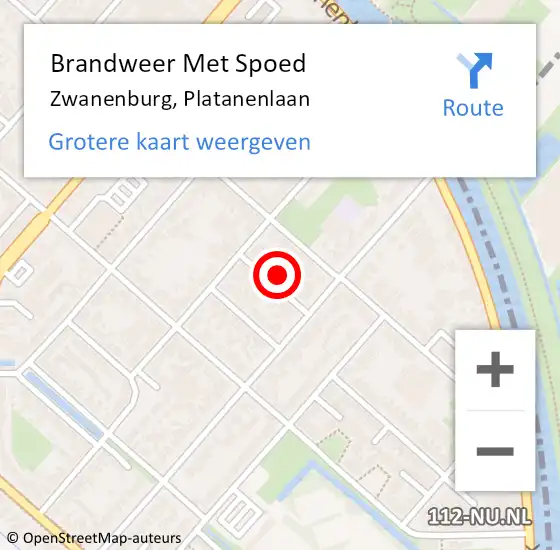 Locatie op kaart van de 112 melding: Brandweer Met Spoed Naar Zwanenburg, Platanenlaan op 18 juni 2022 09:01