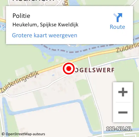 Locatie op kaart van de 112 melding: Politie Heukelum, Spijkse Kweldijk op 18 juni 2022 09:12