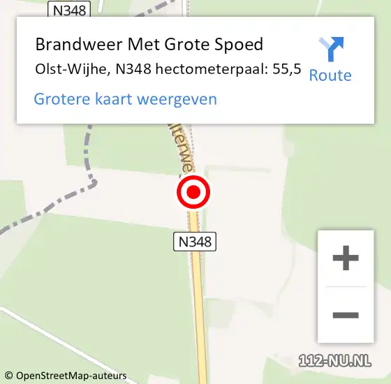 Locatie op kaart van de 112 melding: Brandweer Met Grote Spoed Naar Olst-Wijhe, N348 hectometerpaal: 55,5 op 18 juni 2022 09:14