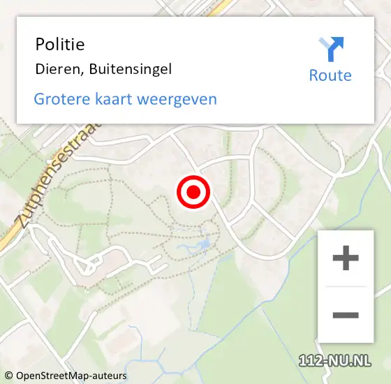 Locatie op kaart van de 112 melding: Politie Dieren, Buitensingel op 18 juni 2022 09:15