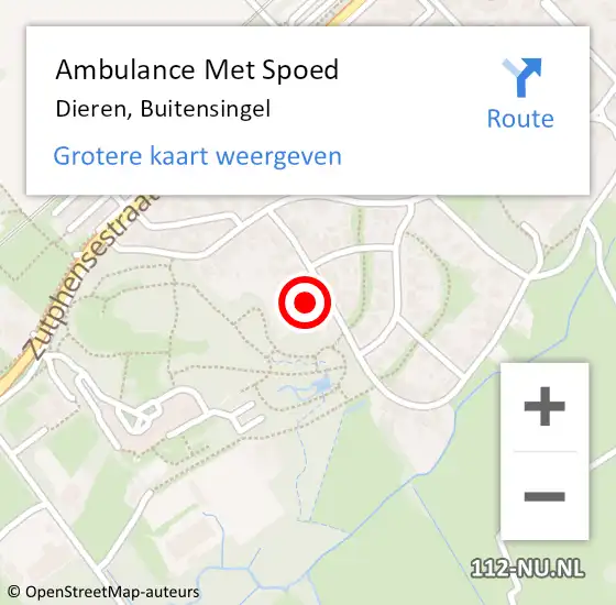 Locatie op kaart van de 112 melding: Ambulance Met Spoed Naar Dieren, Buitensingel op 18 juni 2022 09:16