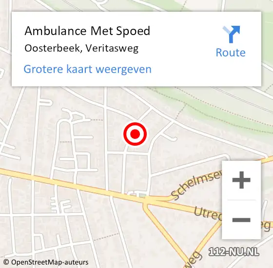 Locatie op kaart van de 112 melding: Ambulance Met Spoed Naar Oosterbeek, Veritasweg op 18 juni 2022 09:17