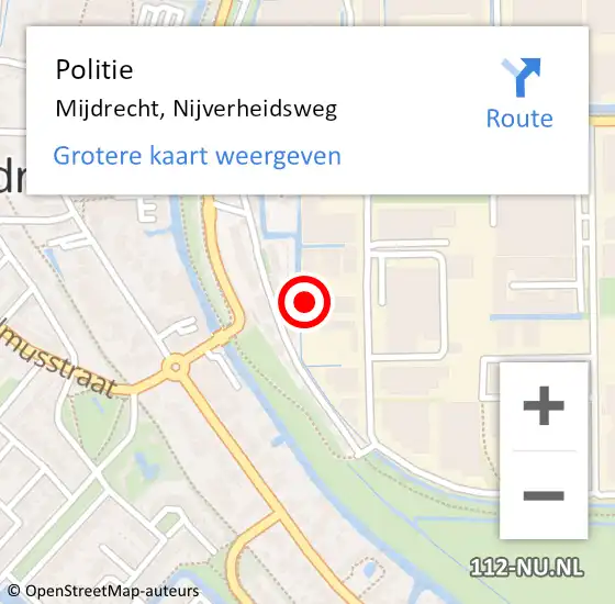 Locatie op kaart van de 112 melding: Politie Mijdrecht, Nijverheidsweg op 18 juni 2022 10:06