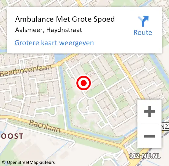 Locatie op kaart van de 112 melding: Ambulance Met Grote Spoed Naar Aalsmeer, Haydnstraat op 18 juni 2022 10:17