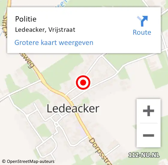 Locatie op kaart van de 112 melding: Politie Ledeacker, Vrijstraat op 18 juni 2022 10:37