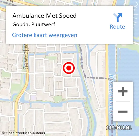 Locatie op kaart van de 112 melding: Ambulance Met Spoed Naar Gouda, Pluutwerf op 18 juni 2022 10:48