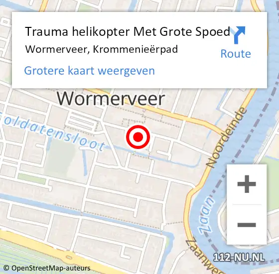 Locatie op kaart van de 112 melding: Trauma helikopter Met Grote Spoed Naar Wormerveer, Krommenieërpad op 18 juni 2022 11:12