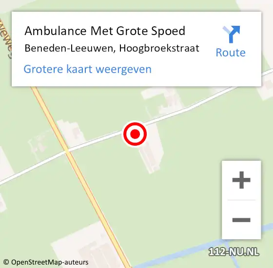 Locatie op kaart van de 112 melding: Ambulance Met Grote Spoed Naar Beneden-Leeuwen, Hoogbroekstraat op 18 juni 2022 11:14