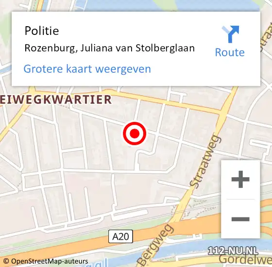 Locatie op kaart van de 112 melding: Politie Rozenburg, Juliana van Stolberglaan op 18 juni 2022 11:24