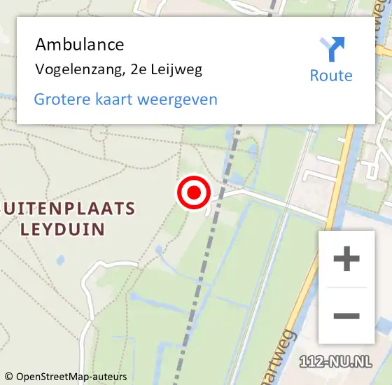 Locatie op kaart van de 112 melding: Ambulance Vogelenzang, 2e Leijweg op 18 juni 2022 11:29