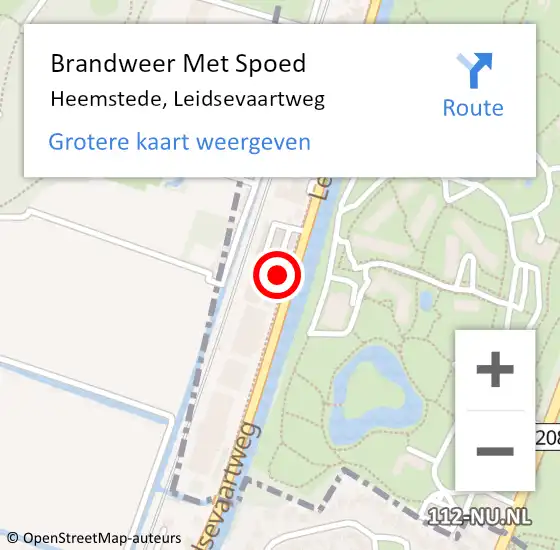 Locatie op kaart van de 112 melding: Brandweer Met Spoed Naar Heemstede, Leidsevaartweg op 18 juni 2022 11:40