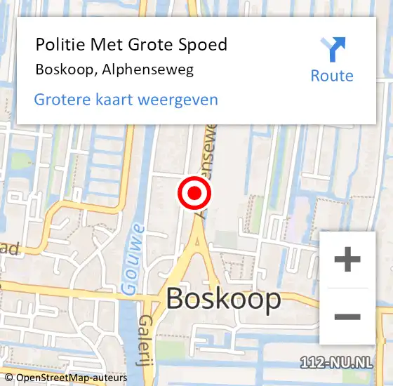 Locatie op kaart van de 112 melding: Politie Met Grote Spoed Naar Boskoop, Alphenseweg op 18 juni 2022 11:42