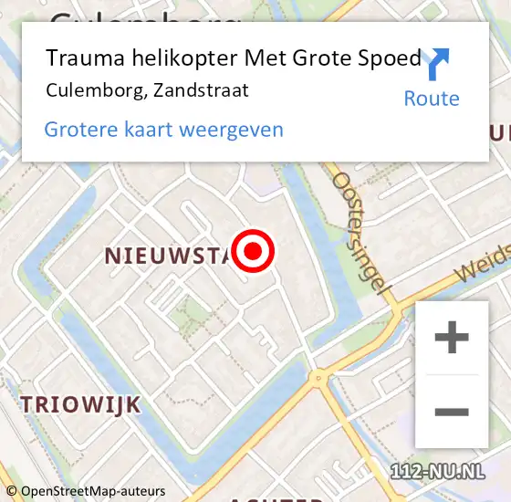 Locatie op kaart van de 112 melding: Trauma helikopter Met Grote Spoed Naar Culemborg, Zandstraat op 18 juni 2022 12:06