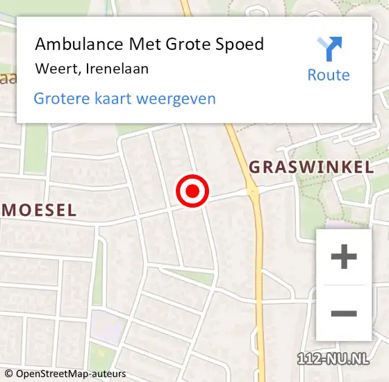 Locatie op kaart van de 112 melding: Ambulance Met Grote Spoed Naar Weert, Irenelaan op 18 juni 2022 12:45