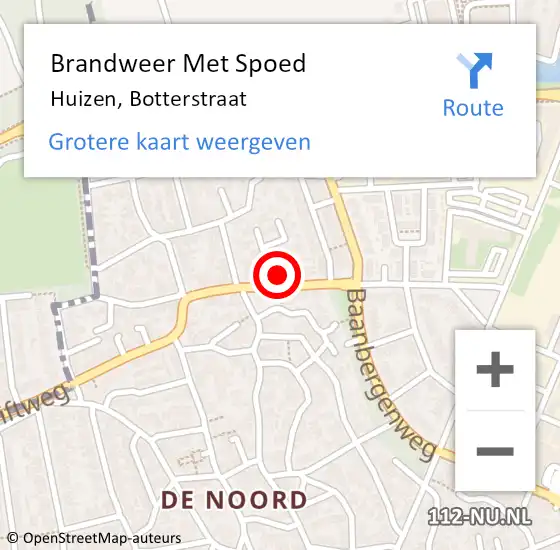 Locatie op kaart van de 112 melding: Brandweer Met Spoed Naar Huizen, Botterstraat op 18 juni 2022 13:06