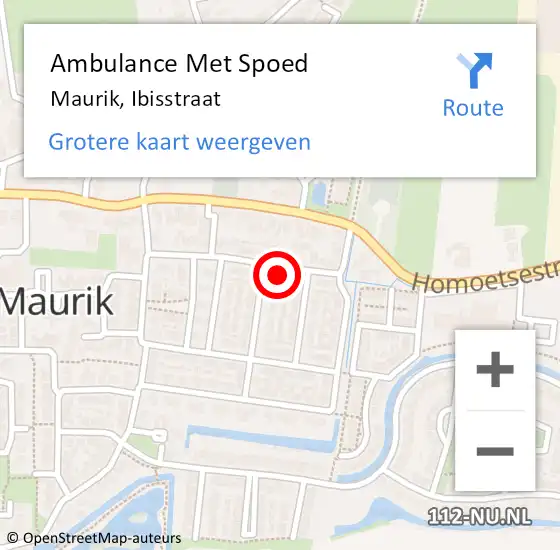 Locatie op kaart van de 112 melding: Ambulance Met Spoed Naar Maurik, Ibisstraat op 18 juni 2022 13:11