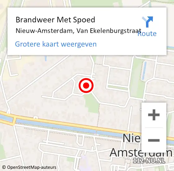 Locatie op kaart van de 112 melding: Brandweer Met Spoed Naar Nieuw-Amsterdam, Van Ekelenburgstraat op 18 juni 2022 13:15