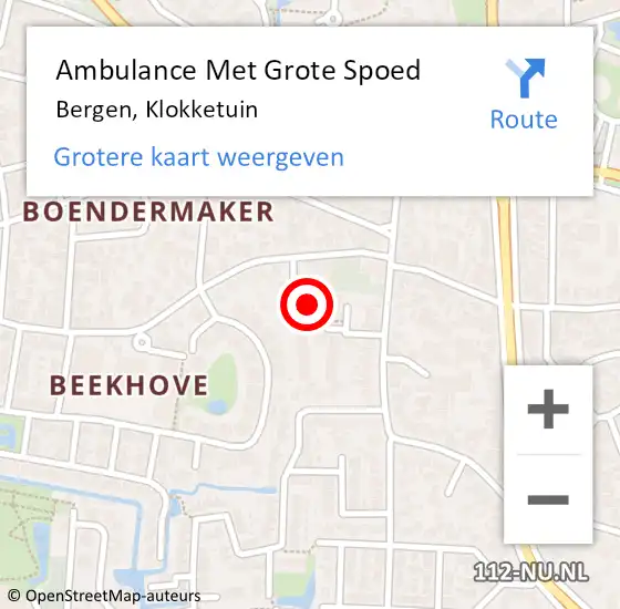 Locatie op kaart van de 112 melding: Ambulance Met Grote Spoed Naar Bergen, Klokketuin op 18 juni 2022 13:24