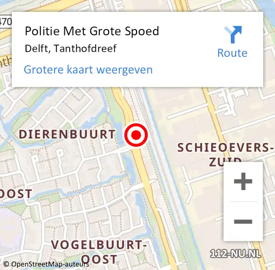 Locatie op kaart van de 112 melding: Politie Met Grote Spoed Naar Delft, Tanthofdreef op 18 juni 2022 13:27