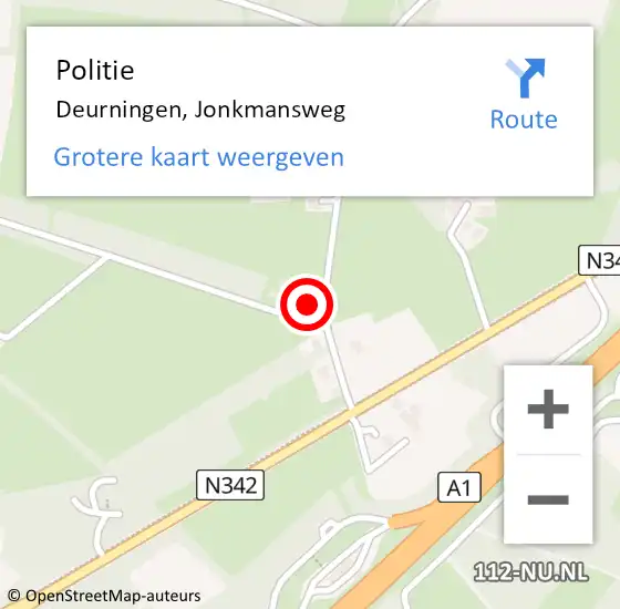 Locatie op kaart van de 112 melding: Politie Deurningen, Jonkmansweg op 18 juni 2022 13:33