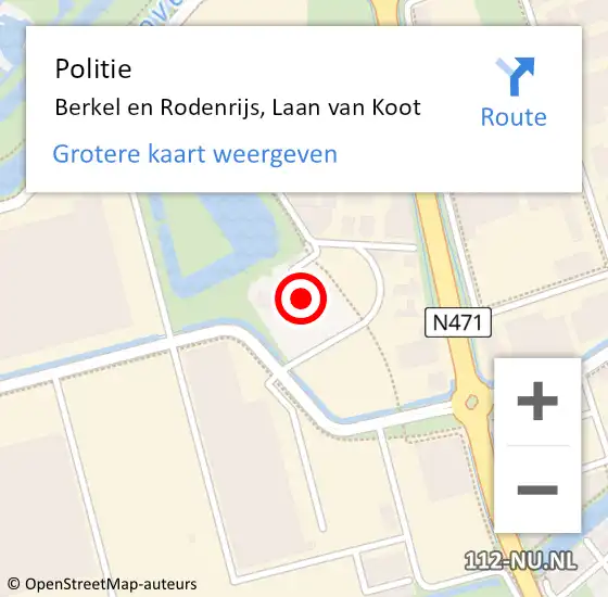 Locatie op kaart van de 112 melding: Politie Berkel en Rodenrijs, Laan van Koot op 18 juni 2022 14:29