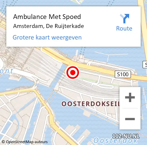 Locatie op kaart van de 112 melding: Ambulance Met Spoed Naar Amsterdam, De Ruijterkade op 18 juni 2022 14:35