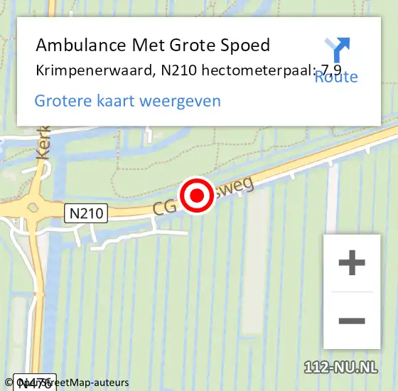 Locatie op kaart van de 112 melding: Ambulance Met Grote Spoed Naar Krimpenerwaard, N210 hectometerpaal: 7,9 op 18 juni 2022 14:36